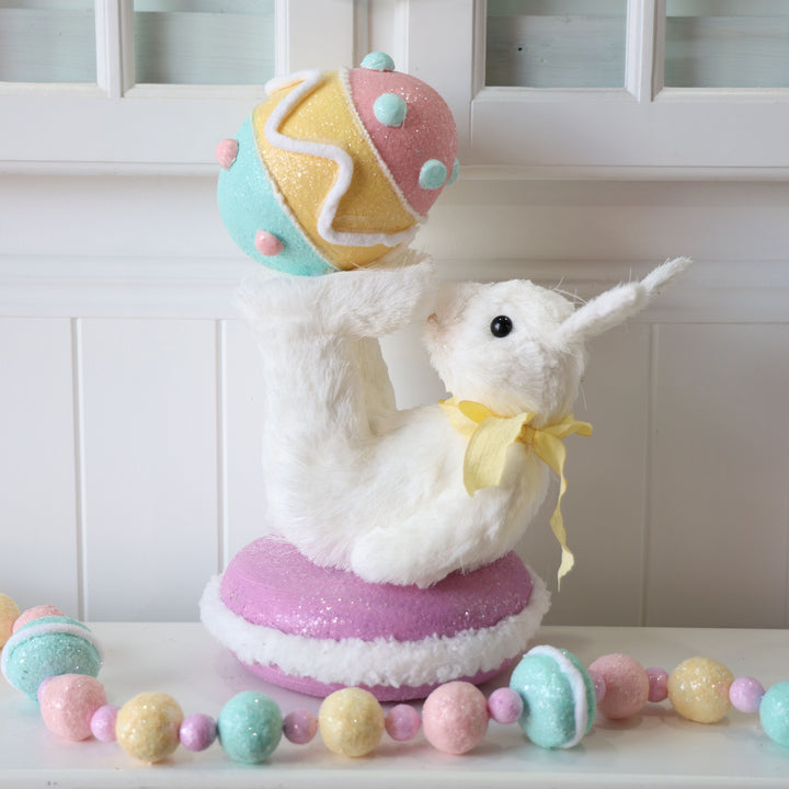 White Bunny with Easter Egg on Purple Macaron Ornament