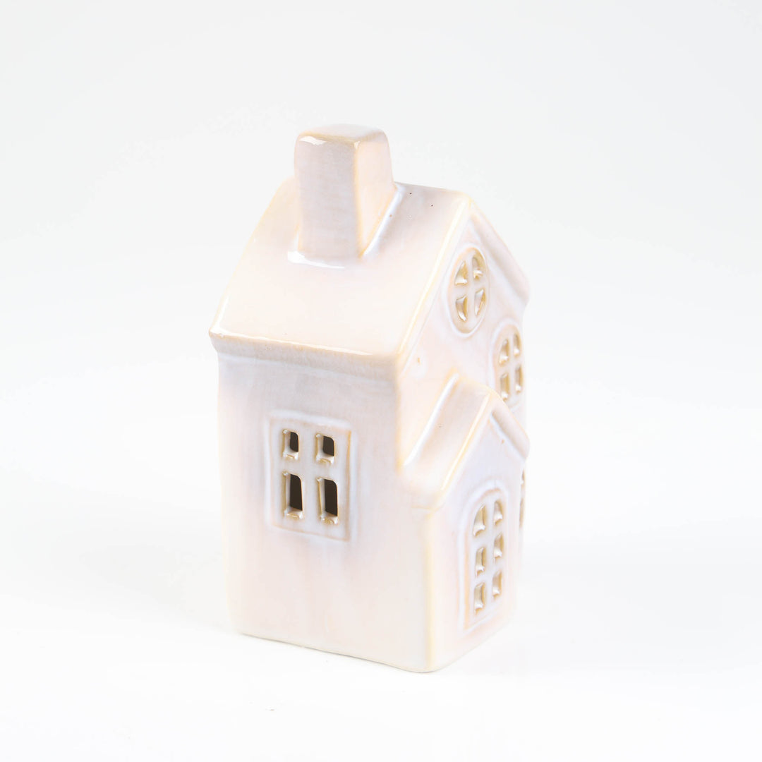 White Ceramic Light Up Christmas House - 14cm