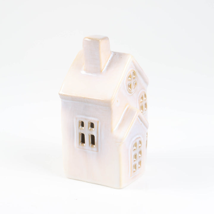 White Ceramic Light Up Christmas House - 14cm