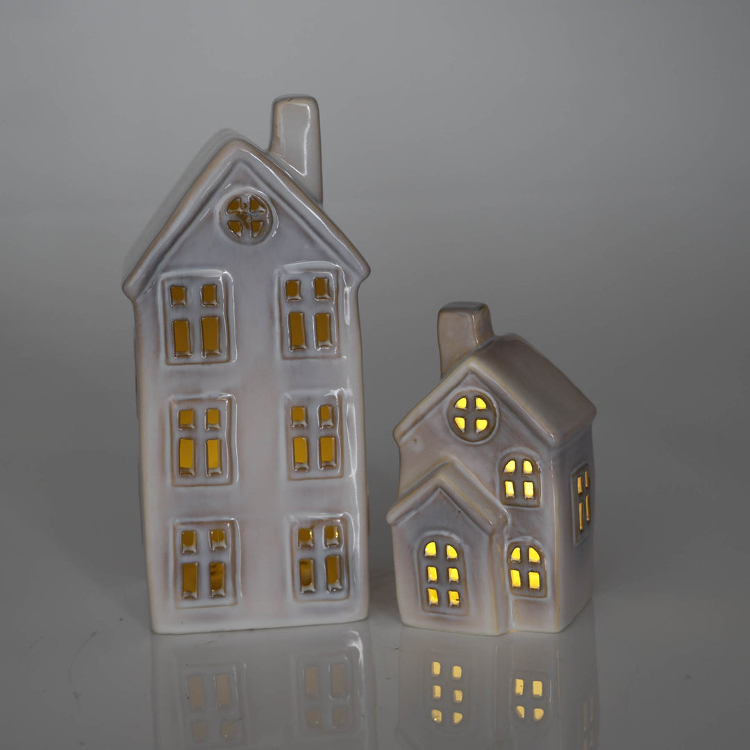 White Ceramic Light Up Christmas House - 14cm