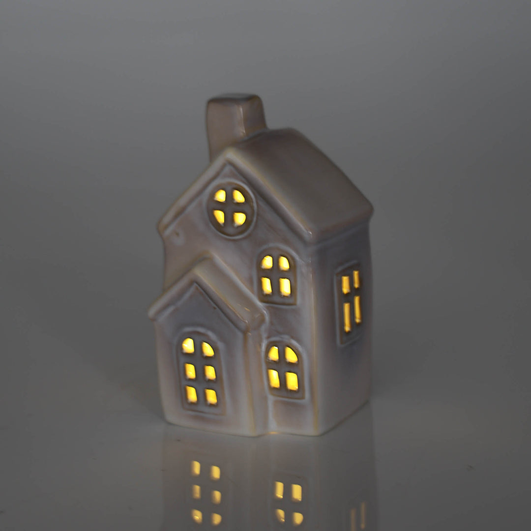 White Ceramic Light Up Christmas House - 14cm