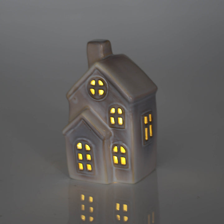 White Ceramic Light Up Christmas House - 14cm