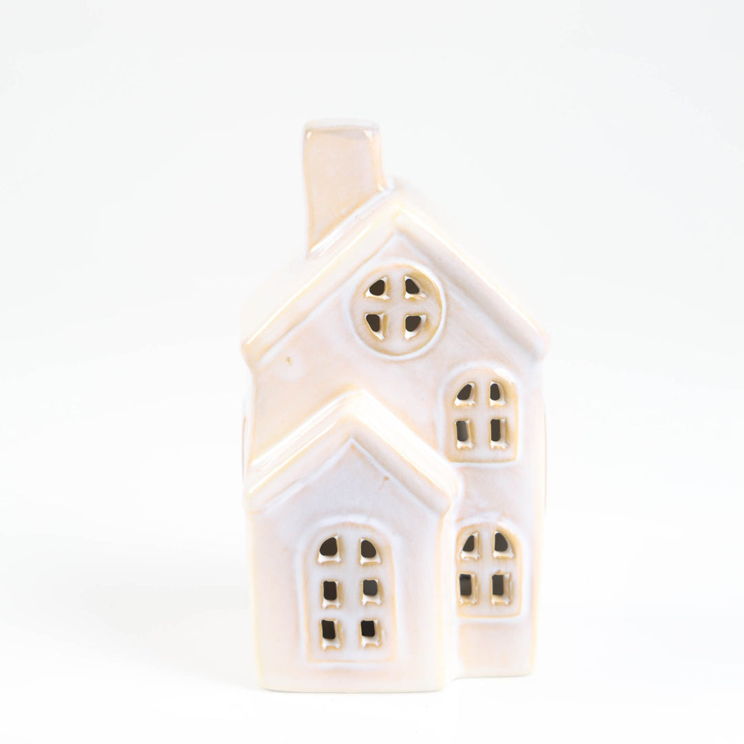White Ceramic Light Up Christmas House - 14cm