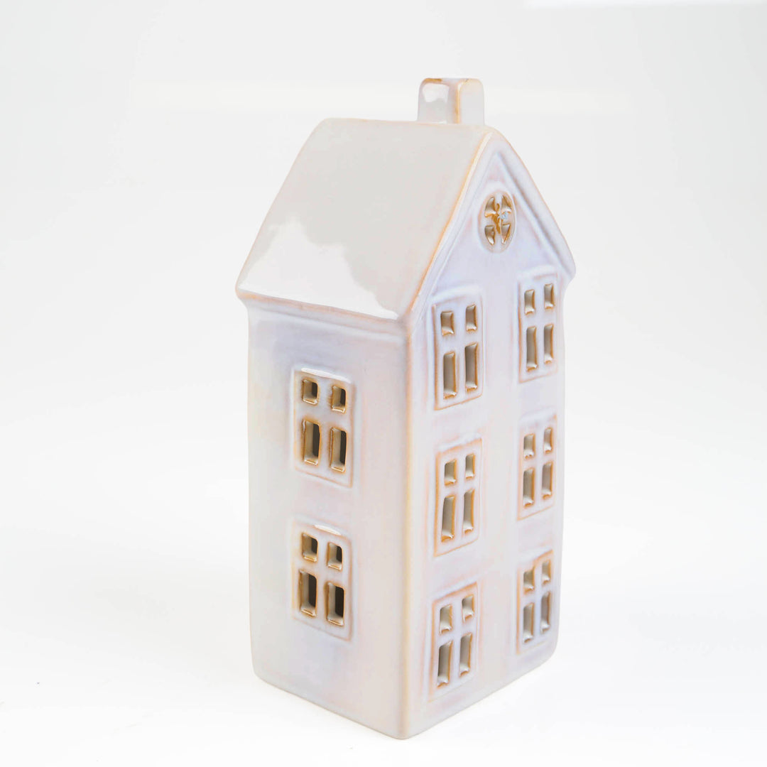 White Ceramic Light Up Christmas House - 24cm
