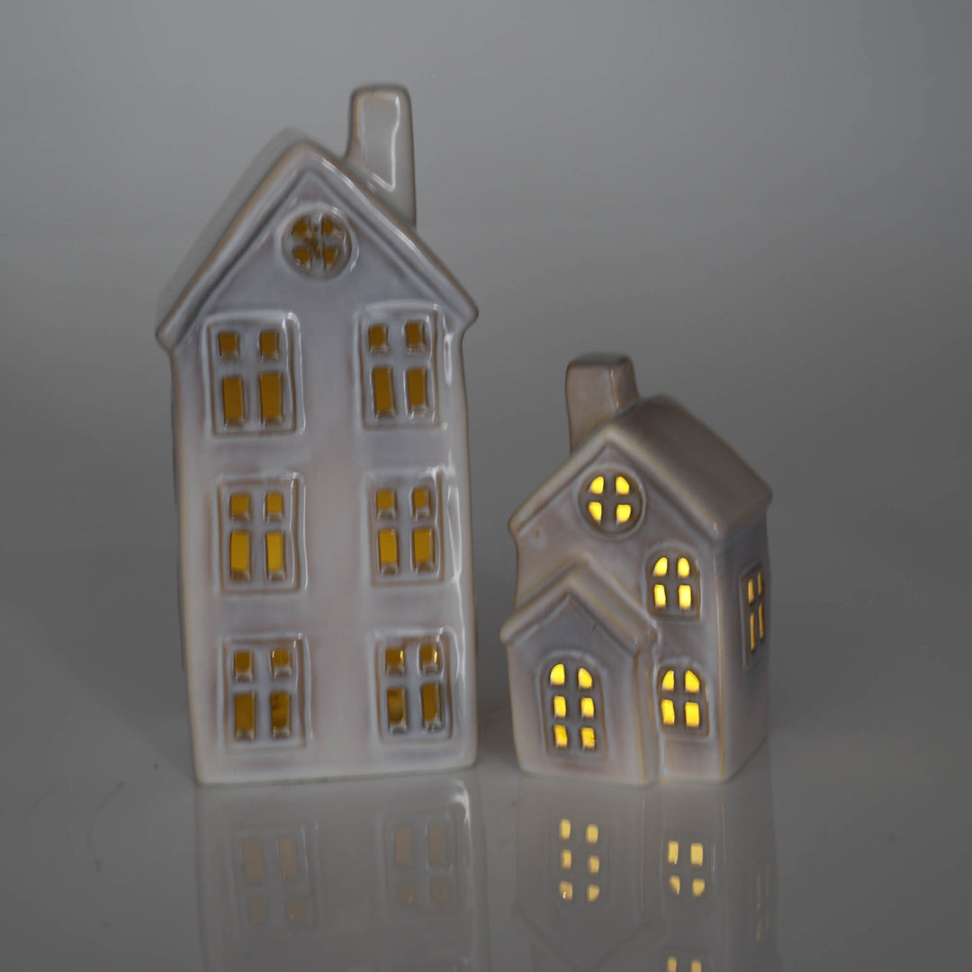 White Ceramic Light Up Christmas House - 24cm