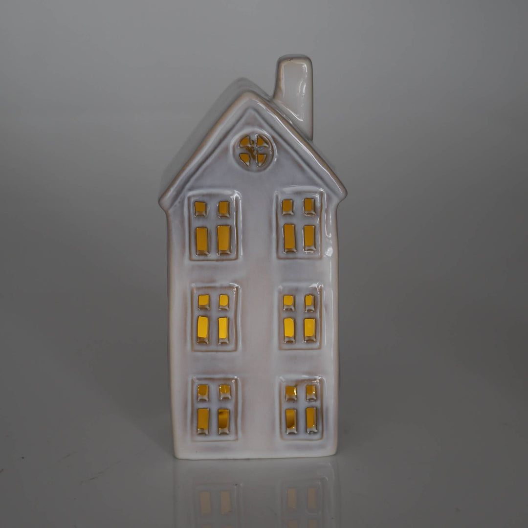 White Ceramic Light Up Christmas House - 24cm