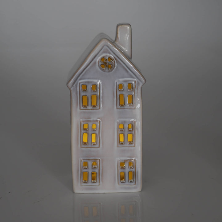 White Ceramic Light Up Christmas House - 24cm