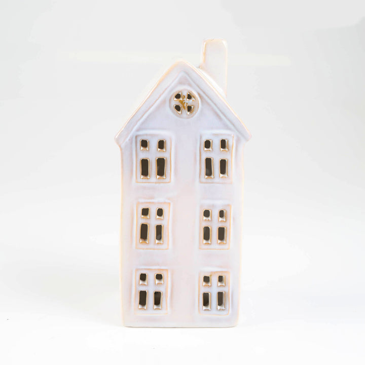 White Ceramic Light Up Christmas House - 24cm