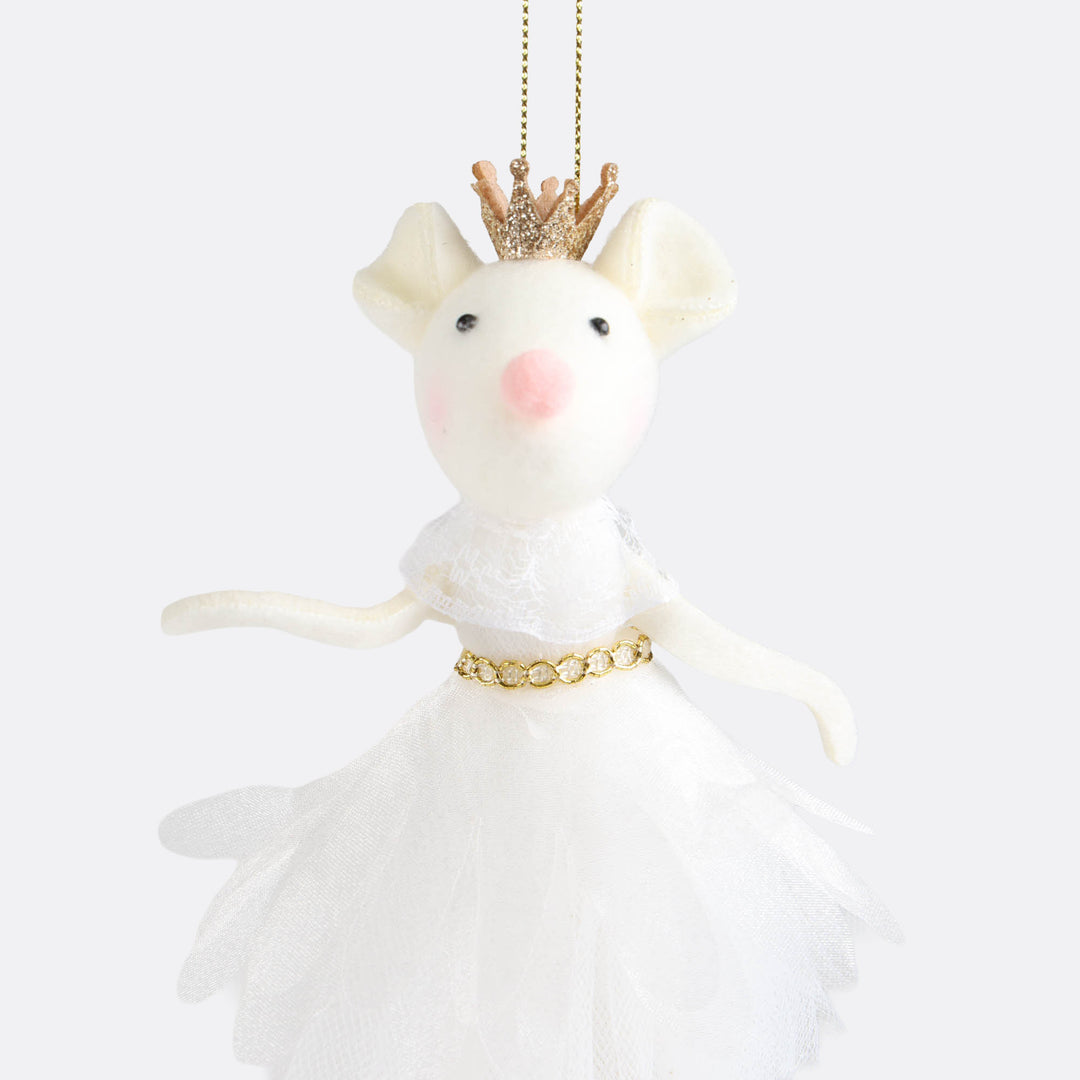 White Christmas Ballerina Mouse Hanging Ornament - 18cm