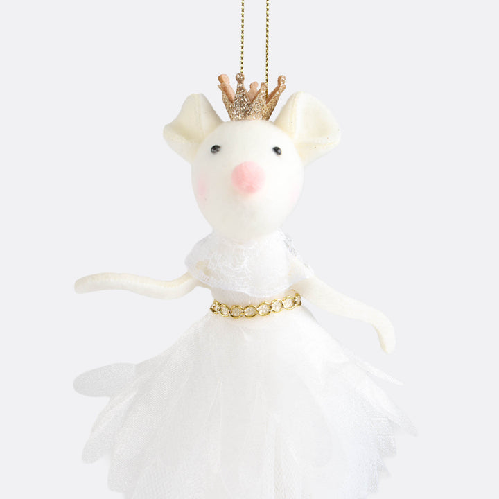 White Christmas Ballerina Mouse Hanging Ornament - 18cm