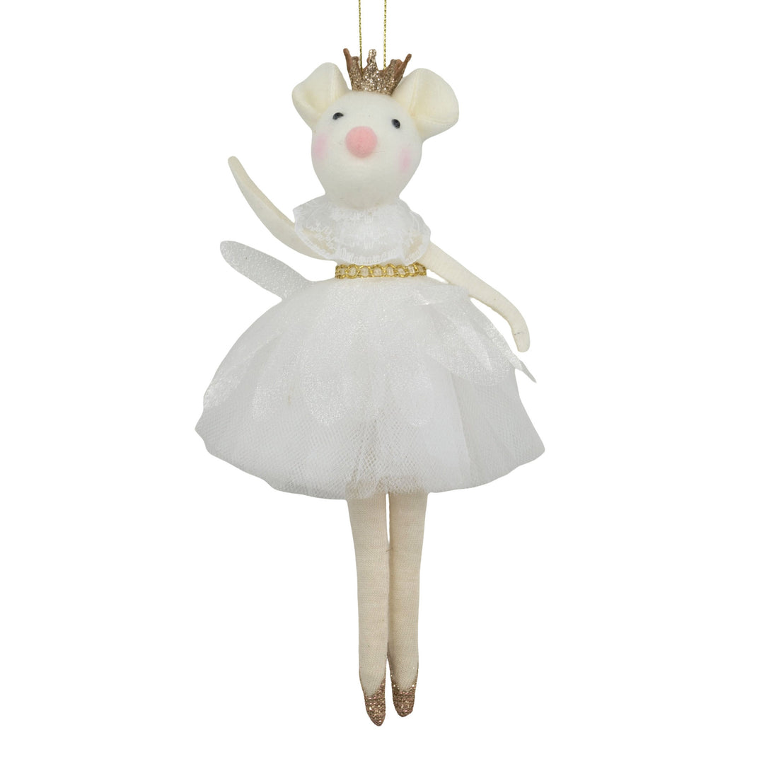 White Christmas Ballerina Mouse Hanging Ornament - 18cm