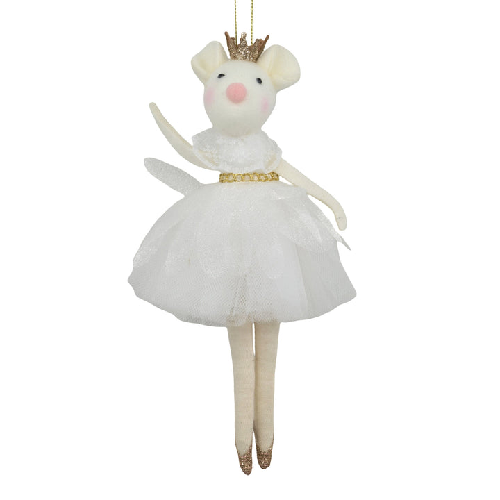 White Christmas Ballerina Mouse Hanging Ornament - 18cm