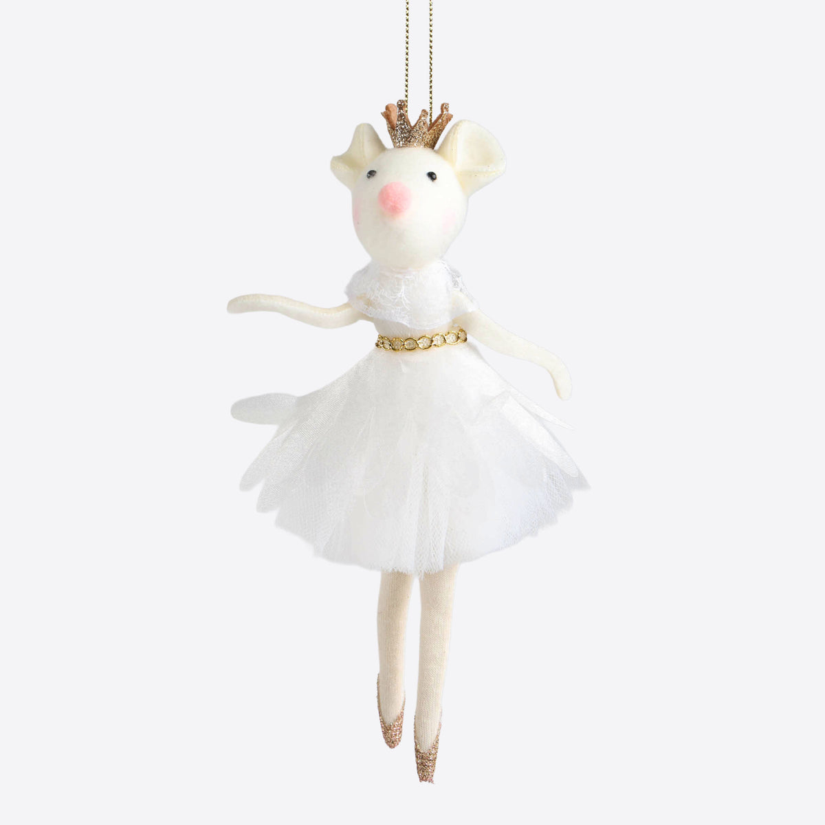 White Christmas Ballerina Mouse Hanging Ornament - 18cm