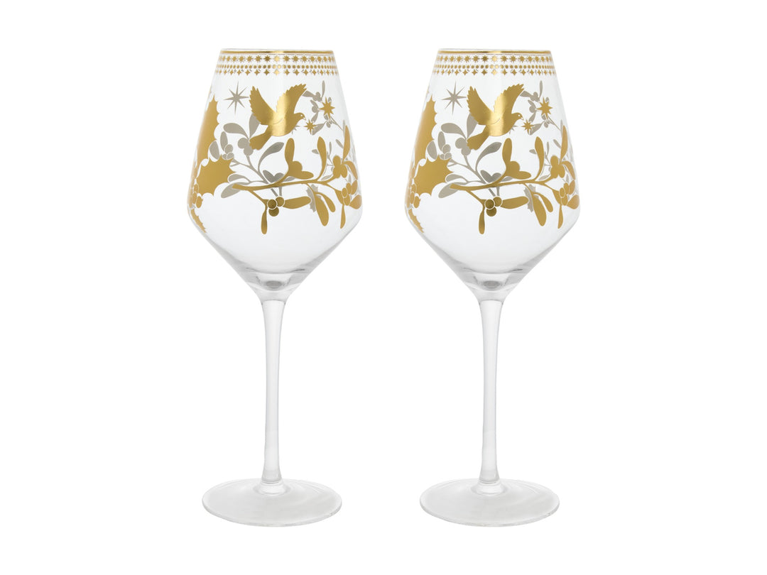 Maxwell and Williams - White Christmas Gold Wine Glass 500ml - Set of 2