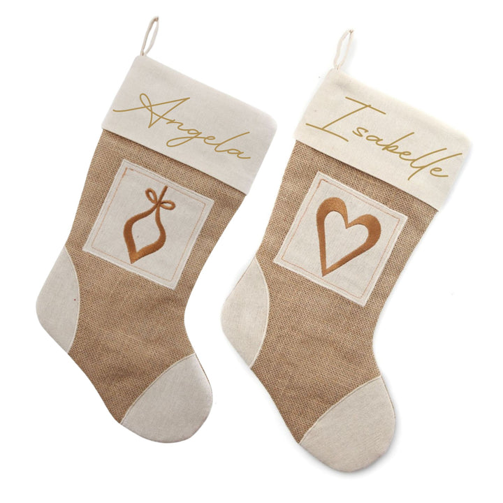 White Embroidered Burlap Christmas Stocking Bundle
