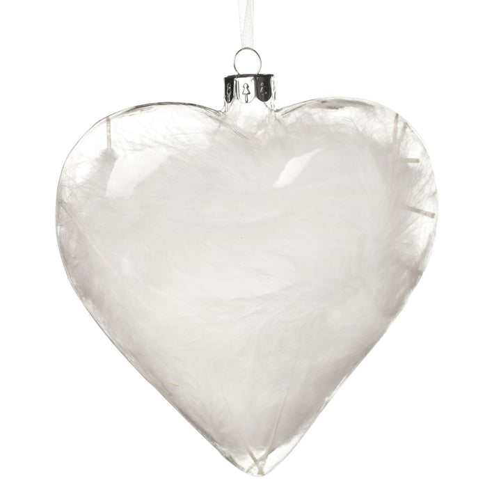 Personalised White Feather Glass Heart - Love you to the Moon