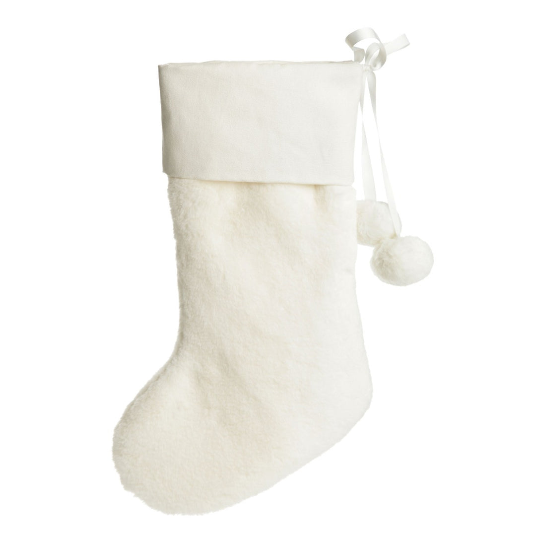 Personalised White Fur Christmas Stocking with Pom Poms - Back 