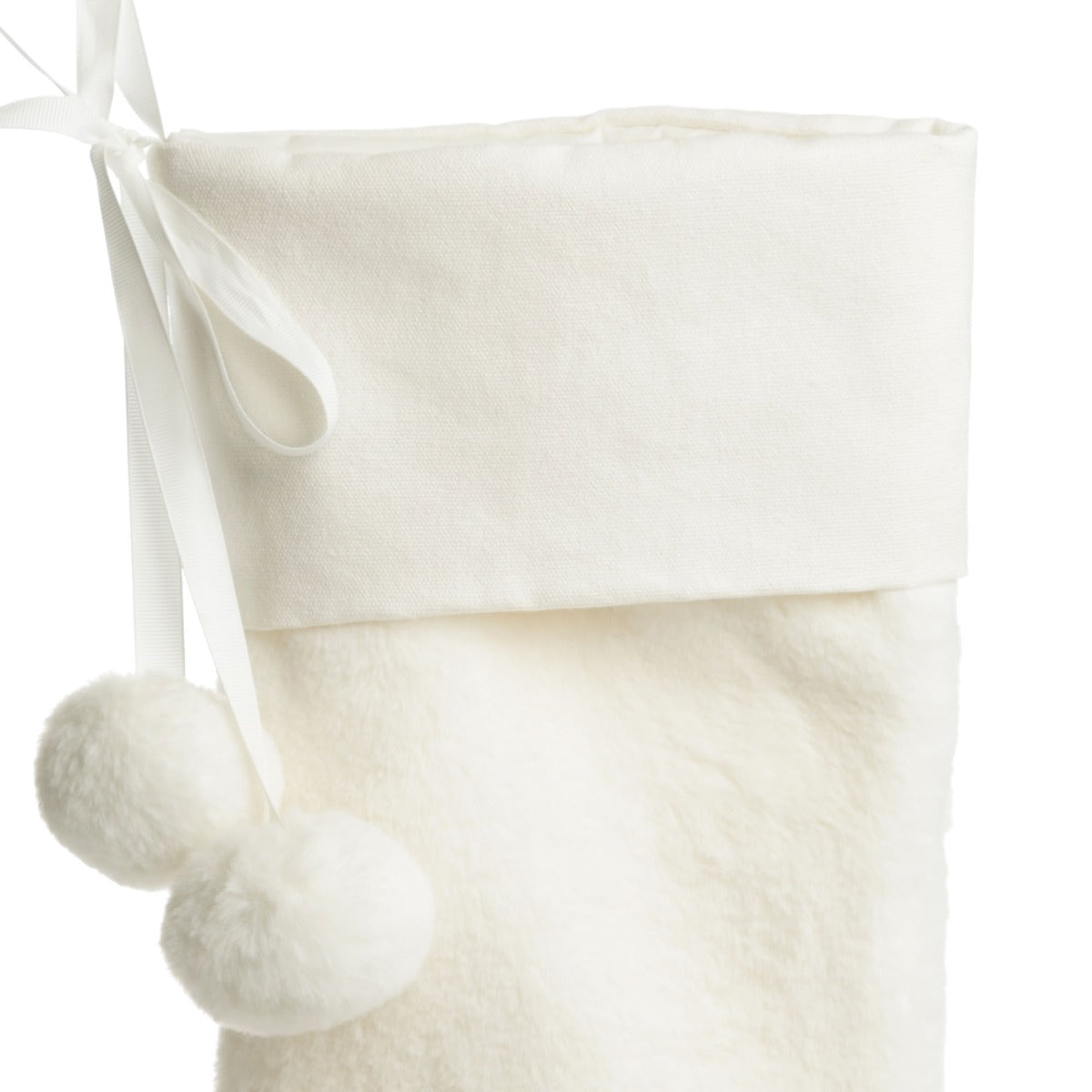 Personalised White Fur Christmas Stocking with Pom Poms - no writing