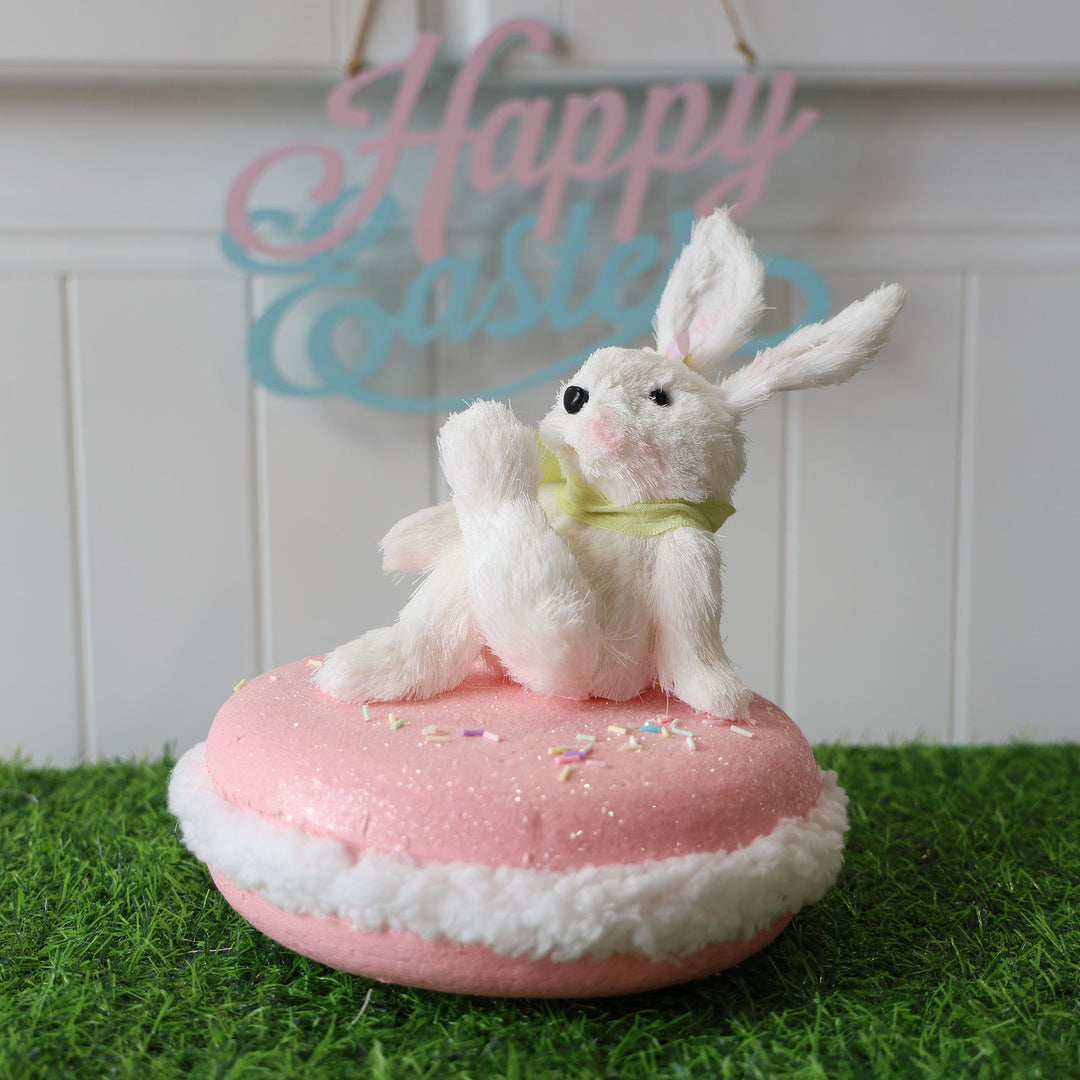 White Girl Bunny sitting on Pink Macaron Ornament