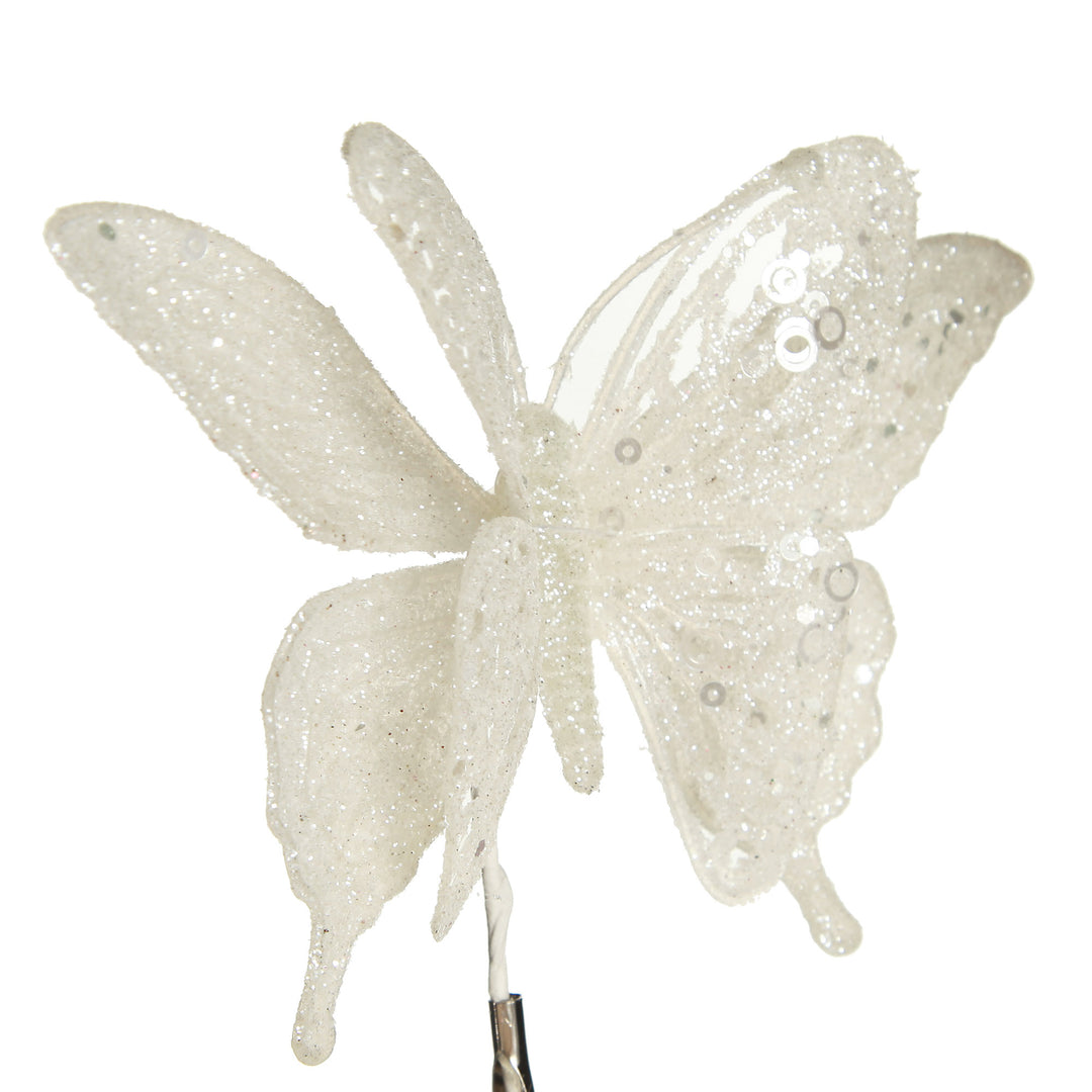 White Glitter and Sequin Butterfly Clip