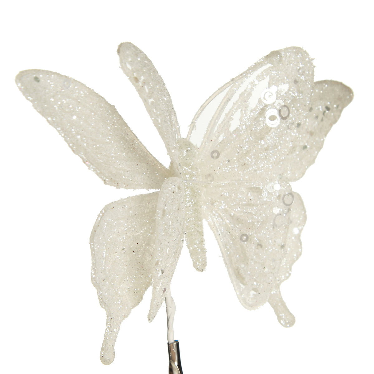 White Glitter and Sequin Butterfly Clip
