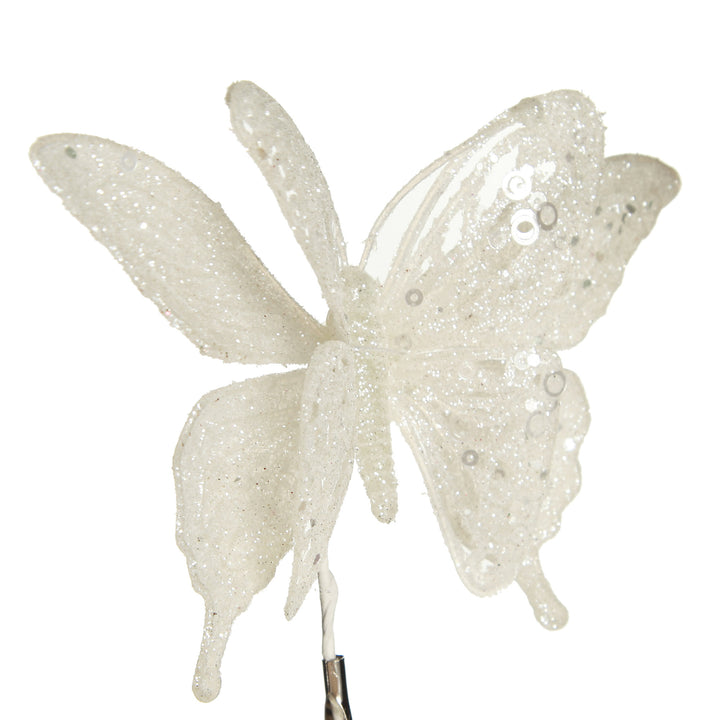 White Glitter and Sequin Butterfly Clip