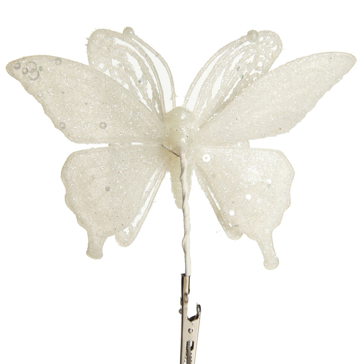 White Glitter and Sequin Butterfly Clip