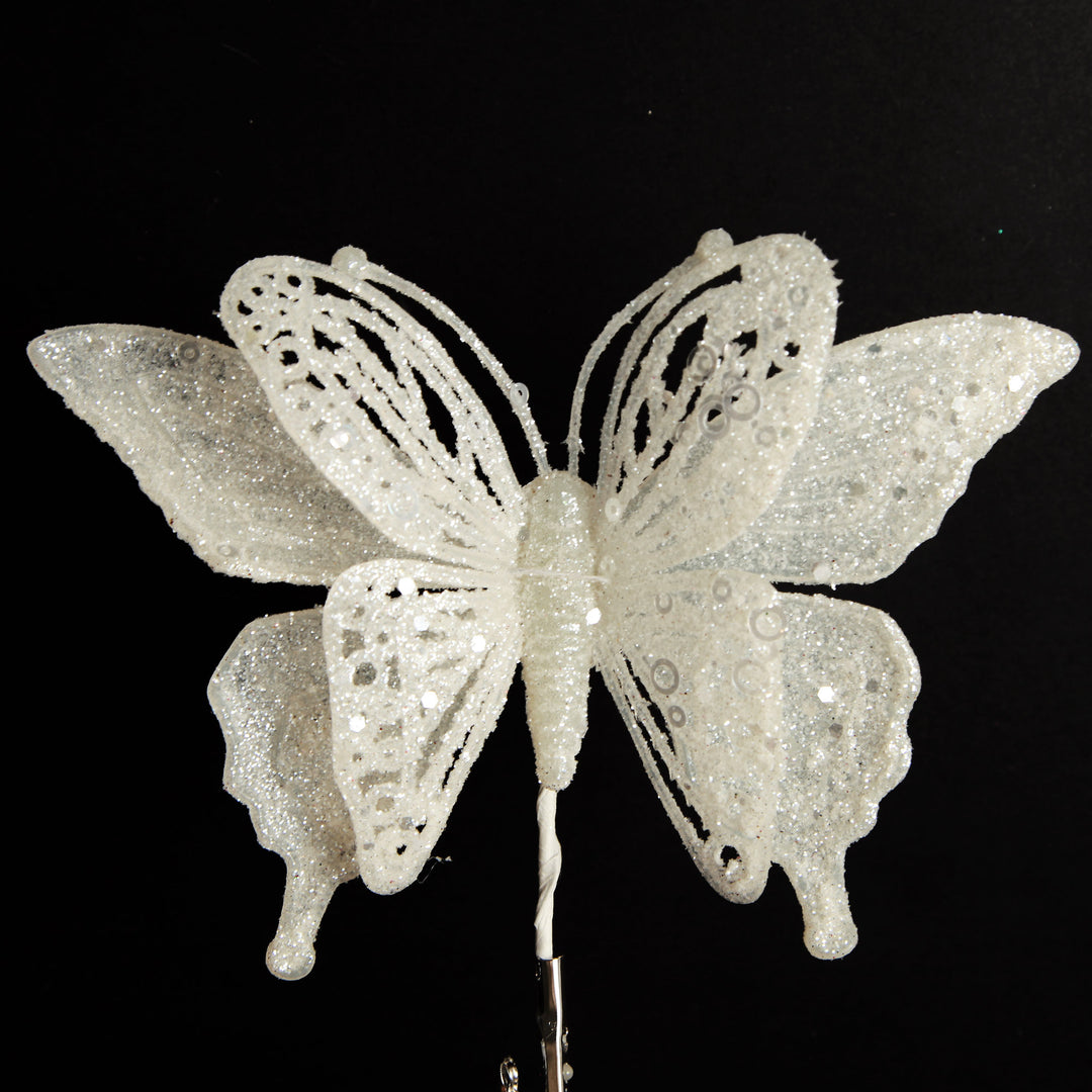 White Glitter and Sequin Butterfly Clip