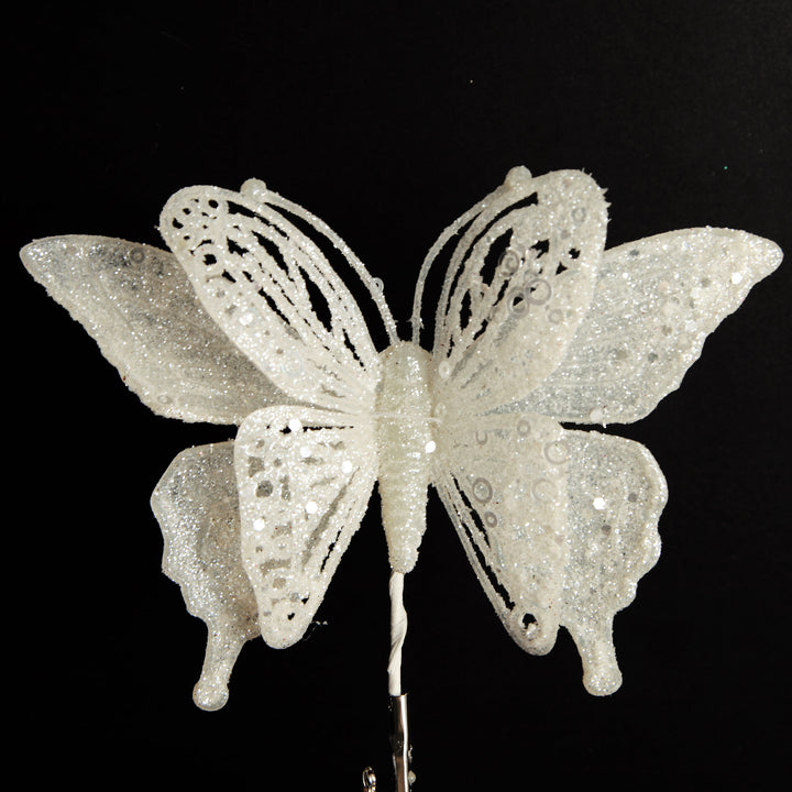 White Glitter and Sequin Butterfly Clip