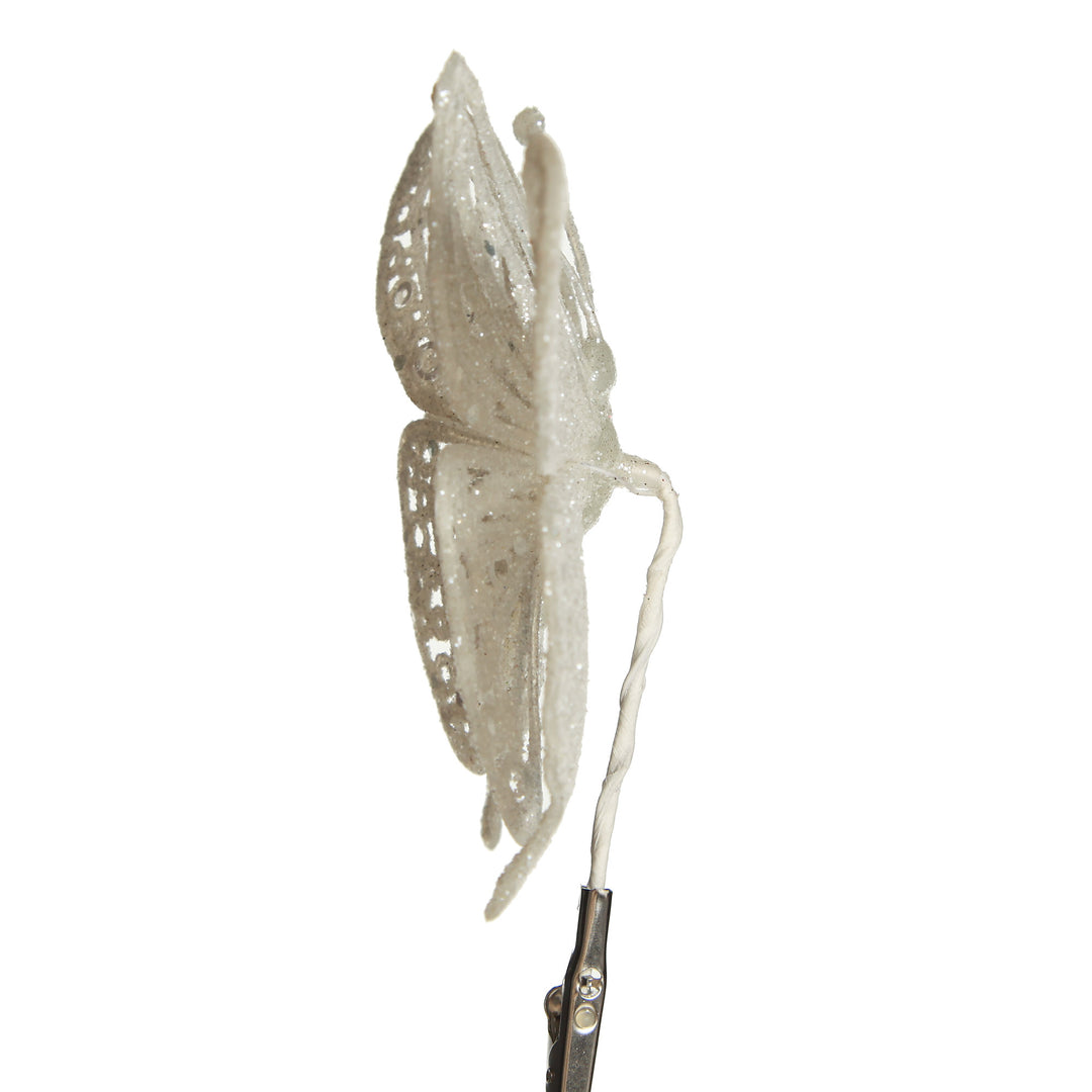 White Glitter and Sequin Butterfly Clip