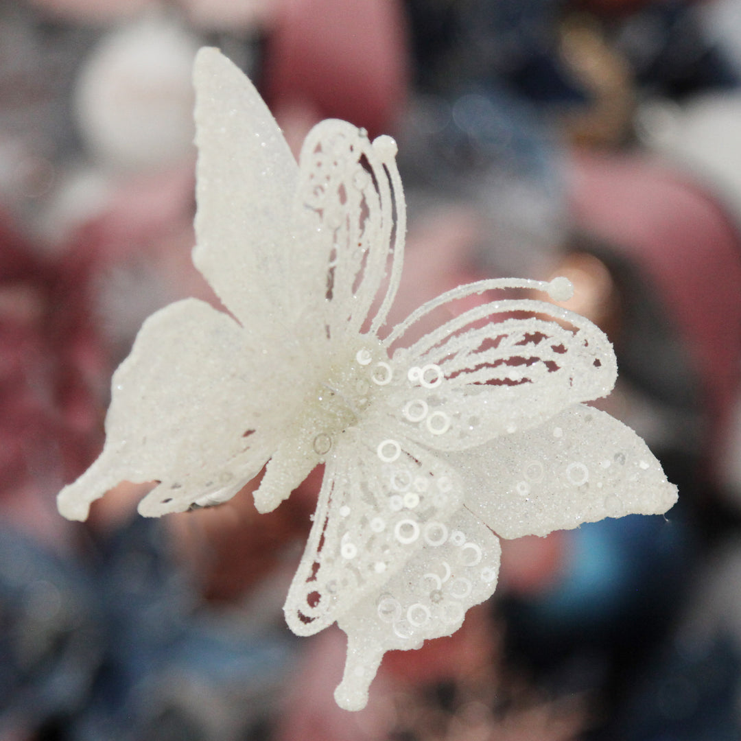 White Glitter and Sequin Butterfly Clip