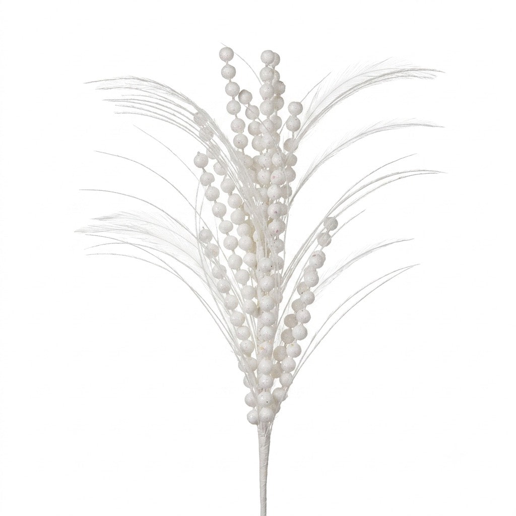 White Glitter Bead Grass Christmas Spray