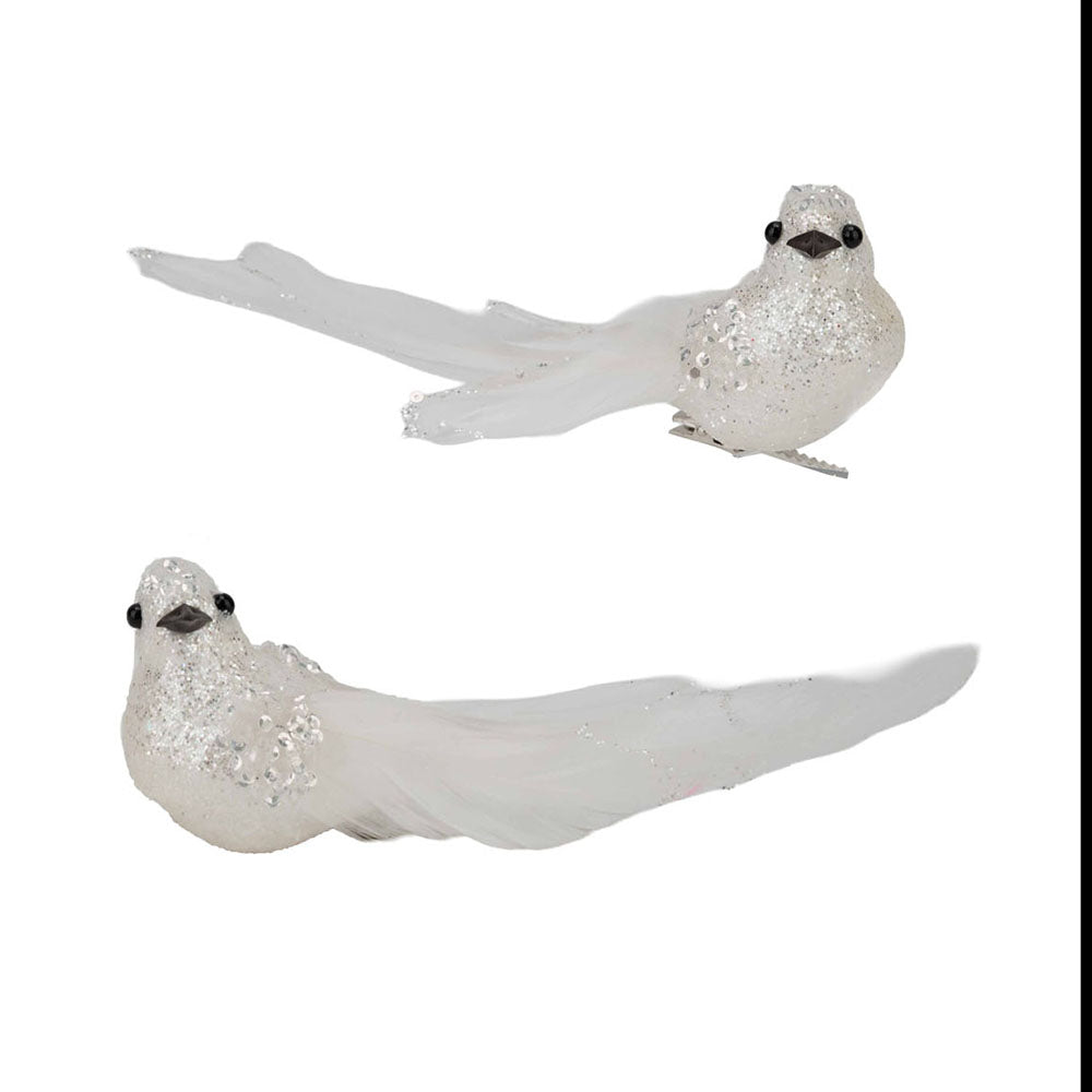 White Glitter Bird Clip - Set of 2