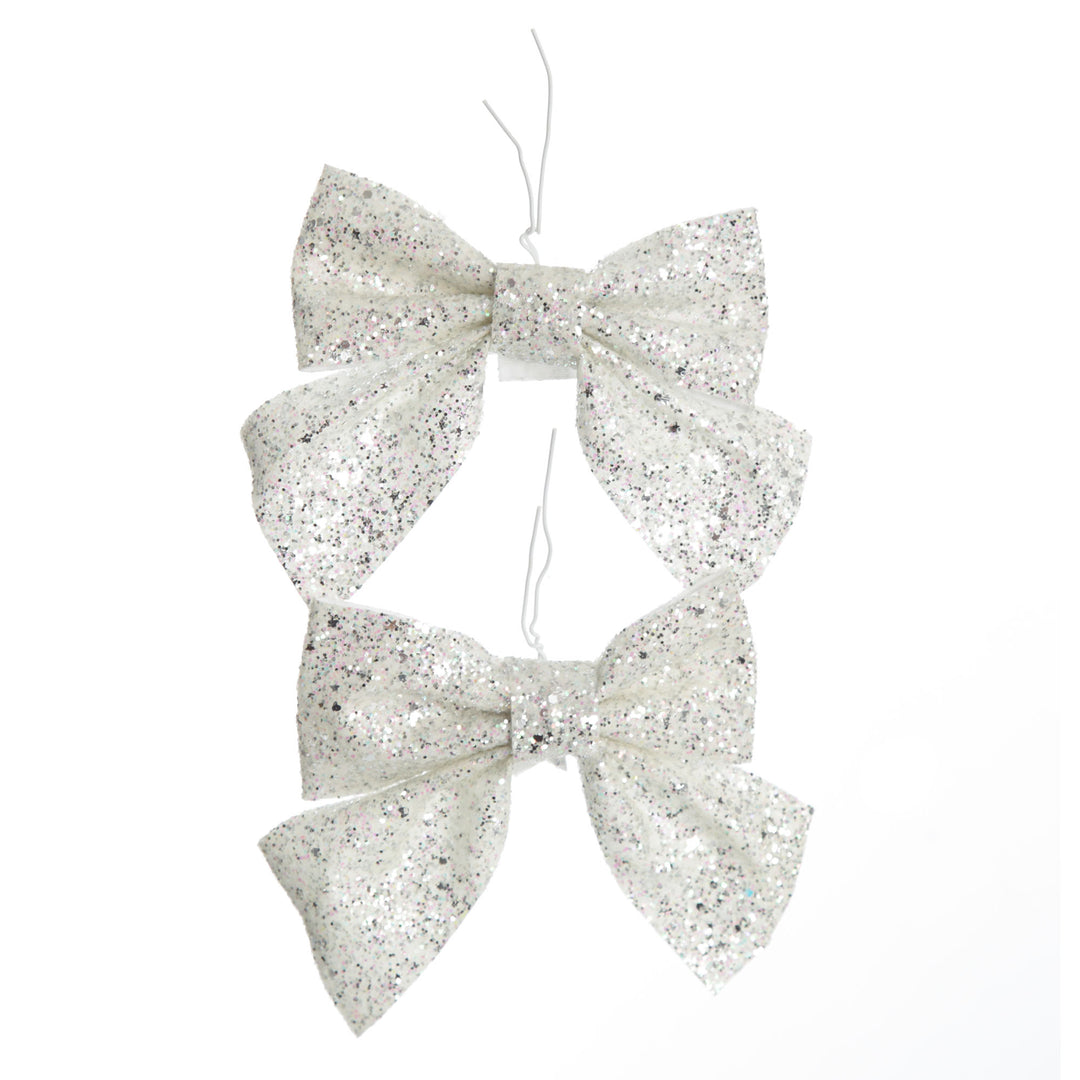 White Glitter Bow Clip - Set of 2