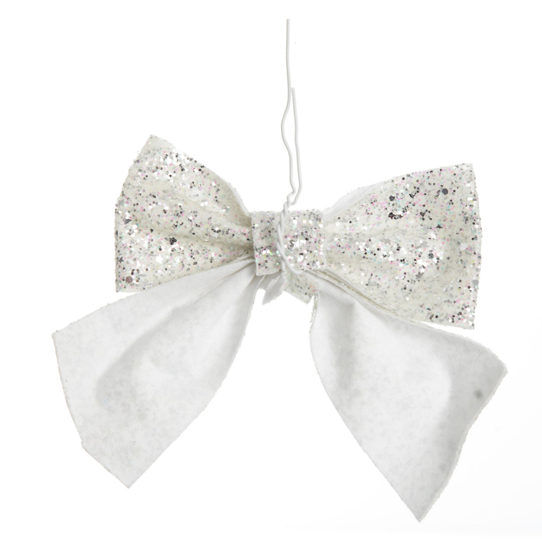 White Glitter Bow Clip - Set of 2