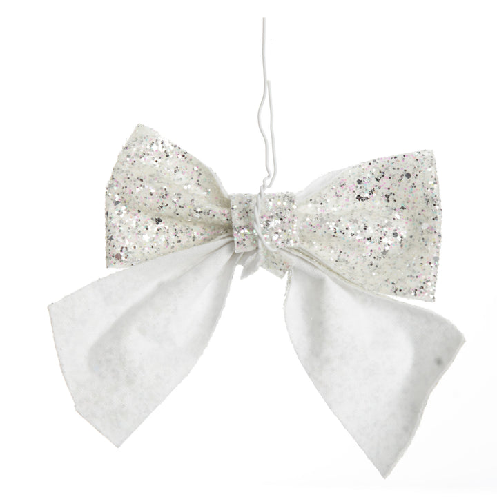 White Glitter Bow Clip - Set of 2