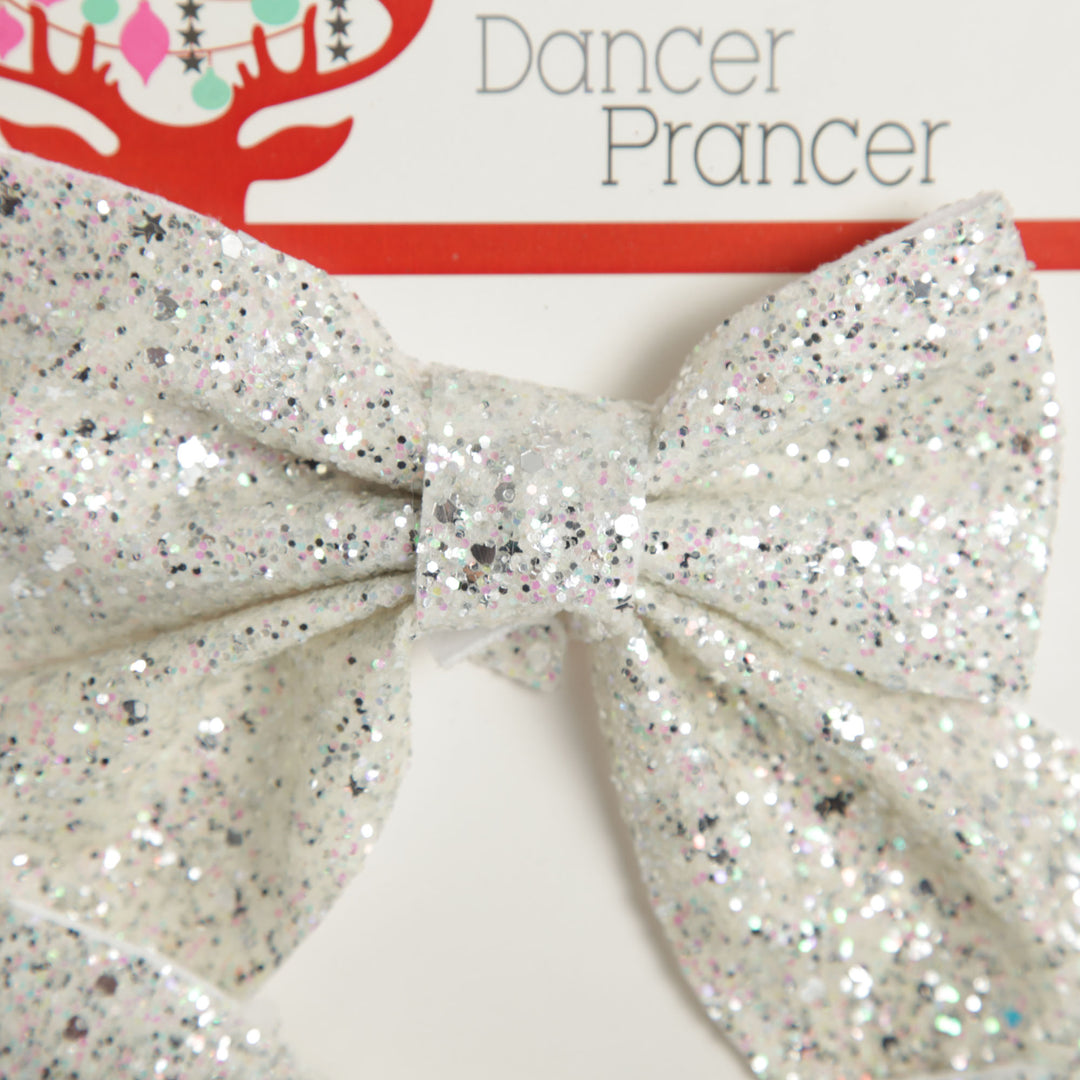 White Glitter Bow Clip - Set of 2