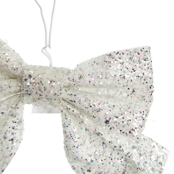 White Glitter Bow Clip - Set of 2