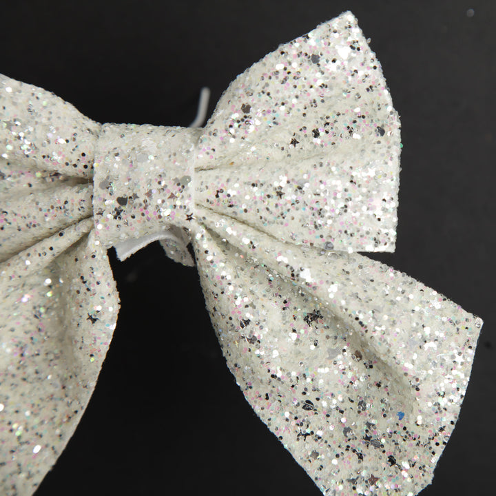 White Glitter Bow Clip - Set of 2