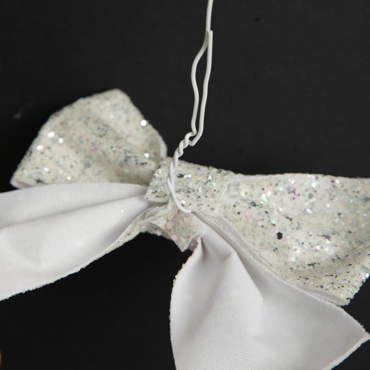 White Glitter Bow Clip - Set of 2