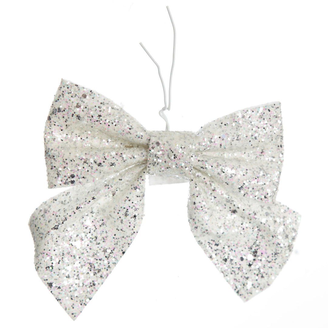 White Glitter Bow Clip - Set of 2