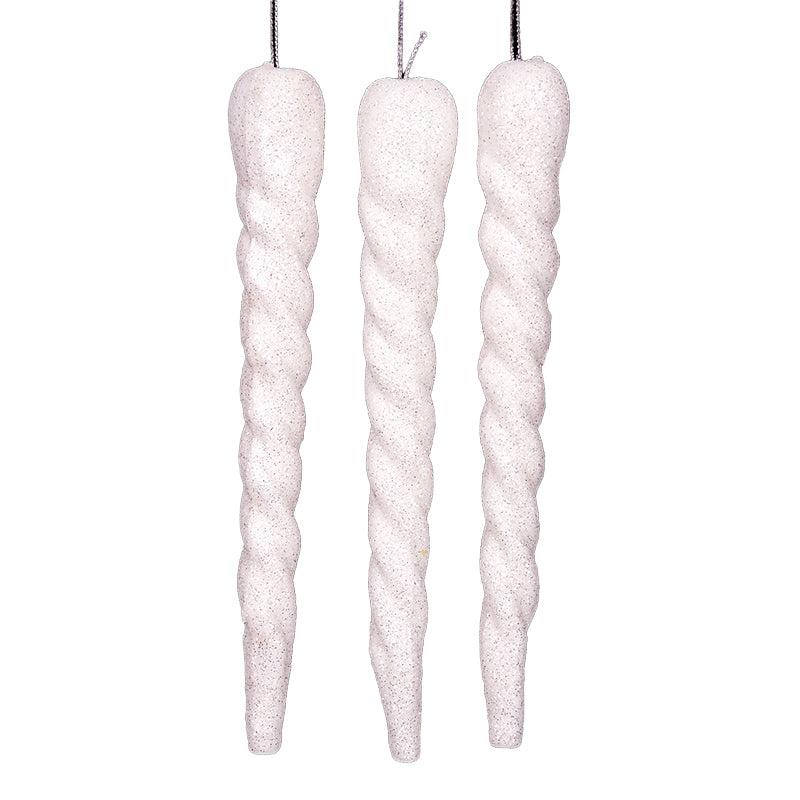 White Glitter Icicle Christmas Tree Decorations - Set of 3