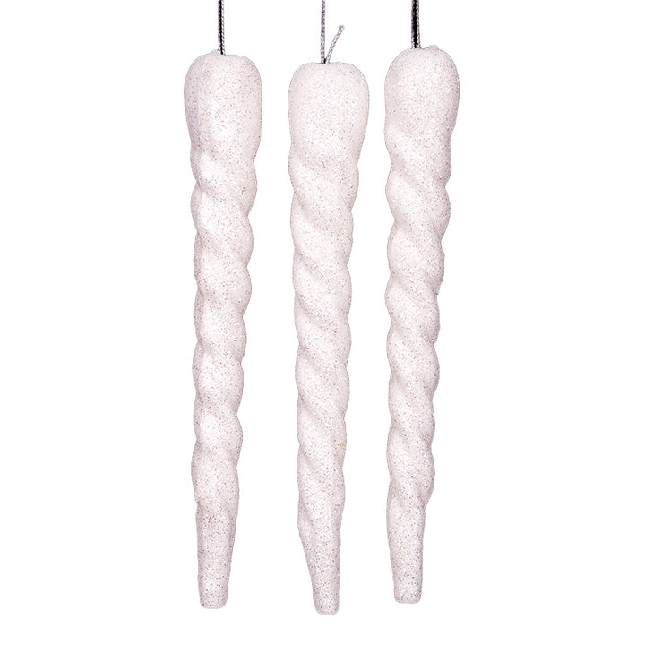 White Glitter Icicle Christmas Tree Decorations - Set of 3