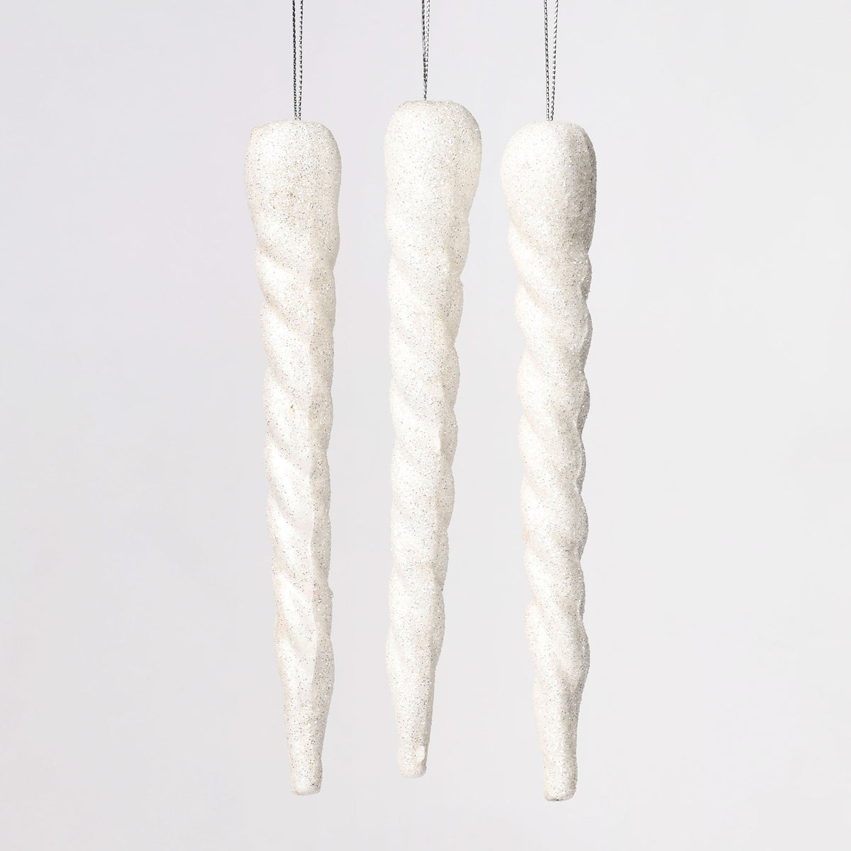 White Glitter Icicle Christmas Tree Decorations - Set of 3