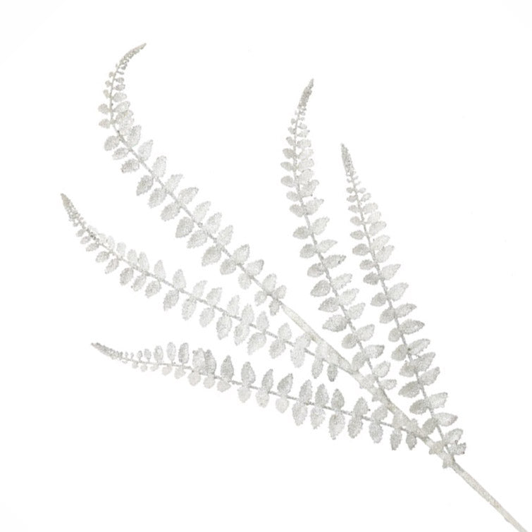 White Glitter Leaf Stem 80cm