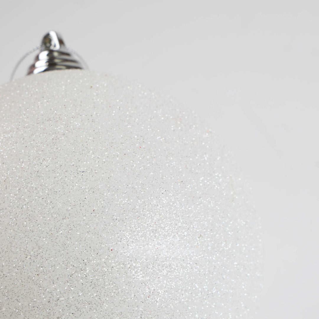 White Glitter Shatterproof Bauble - 14cm