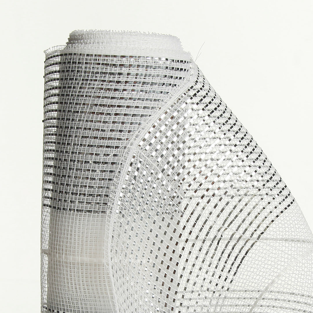 White Metallic Stripe Decomesh Roll