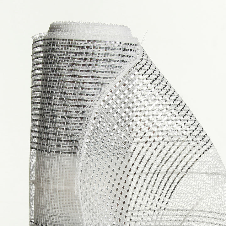 White Metallic Stripe Decomesh Roll