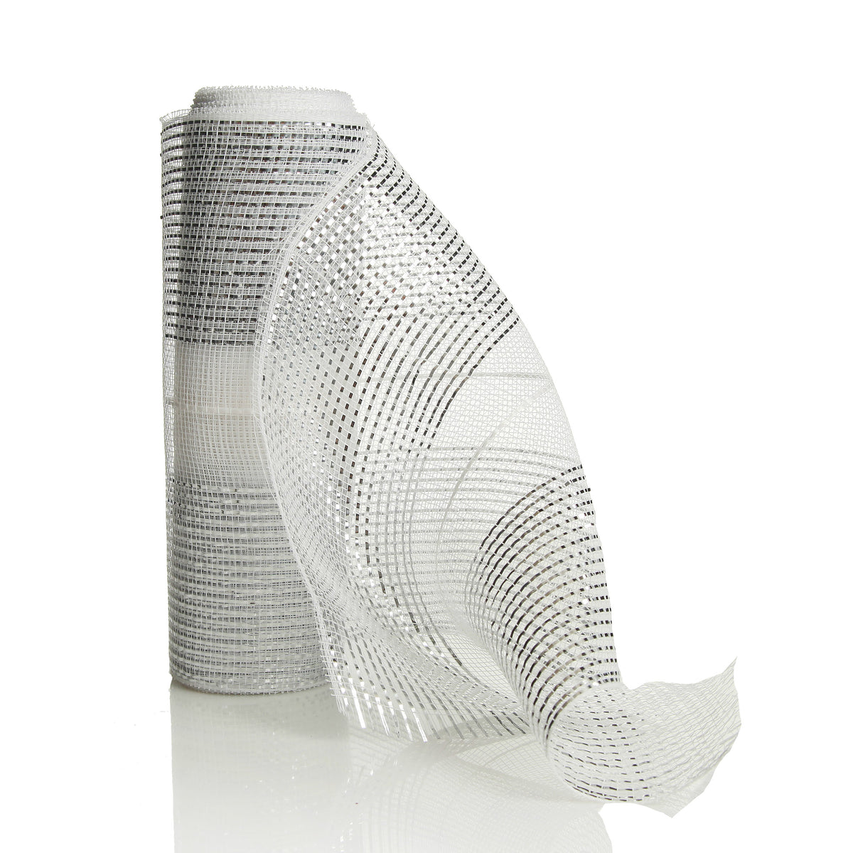 White Metallic Stripe Decomesh Roll