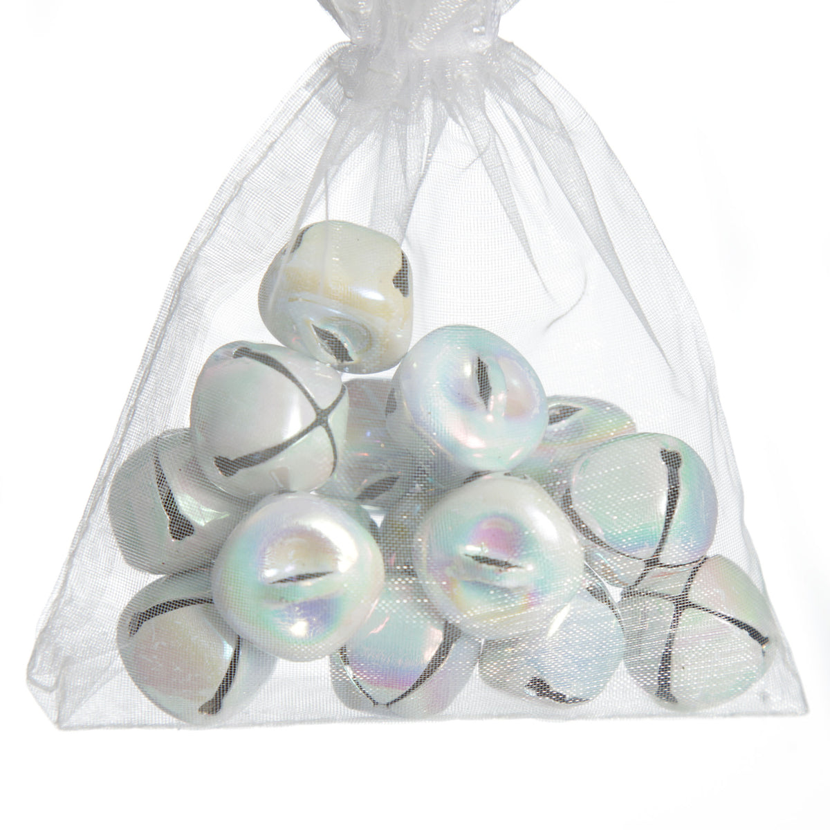 White Iridescent Mini Jingle Bell Decorations - Bag of 15